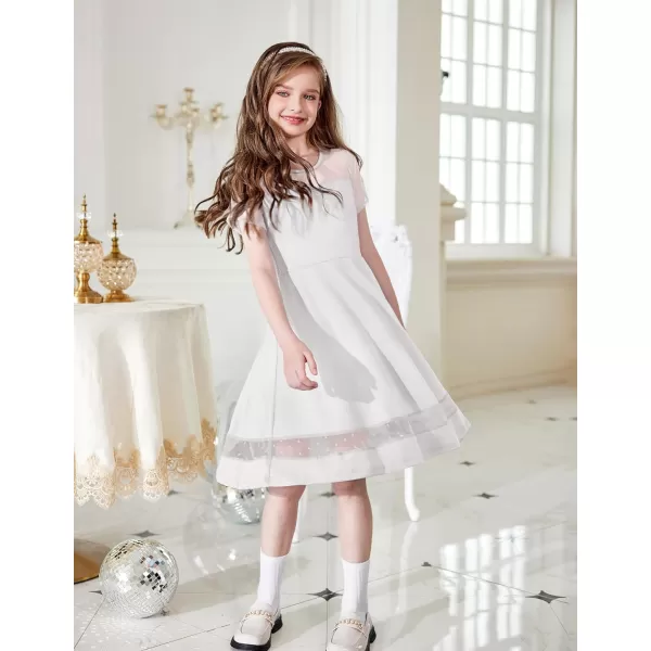 Arshiner Tween Girls Dress Formal Contrast Mesh Short Sleeve A Line Party Dresses with Pockets for 5-12 Years
