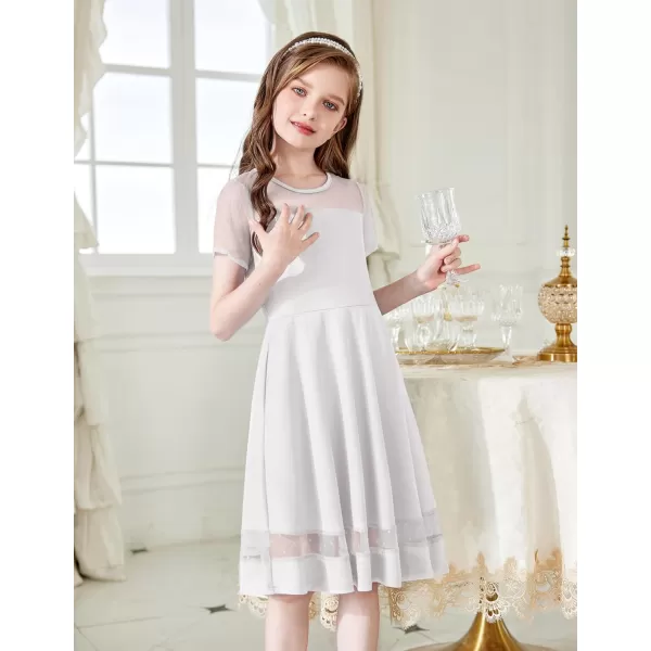Arshiner Tween Girls Dress Formal Contrast Mesh Short Sleeve A Line Party Dresses with Pockets for 5-12 Years