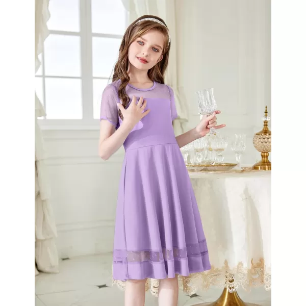 Arshiner Tween Girls Dress Formal Contrast Mesh Short Sleeve A Line Party Dresses with Pockets for 5-12 Years
