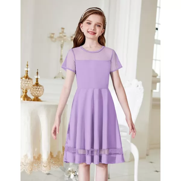 Arshiner Tween Girls Dress Formal Contrast Mesh Short Sleeve A Line Party Dresses with Pockets for 5-12 Years