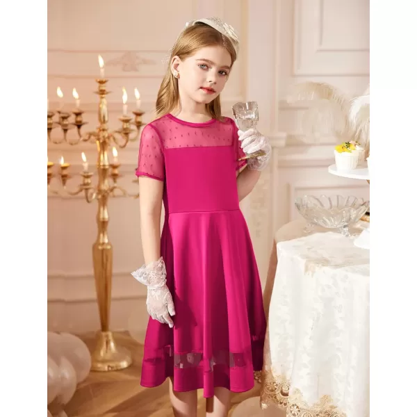 Arshiner Tween Girls Dress Formal Contrast Mesh Short Sleeve A Line Party Dresses with Pockets for 5-12 Years