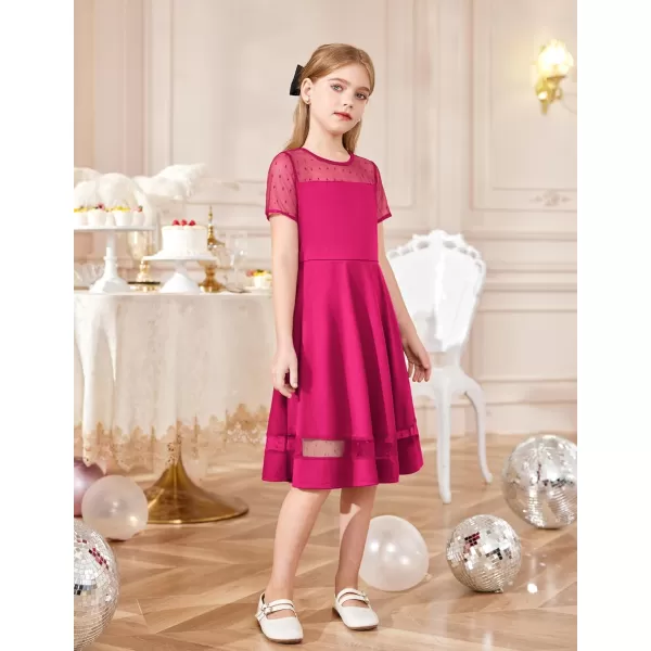 Arshiner Tween Girls Dress Formal Contrast Mesh Short Sleeve A Line Party Dresses with Pockets for 5-12 Years
