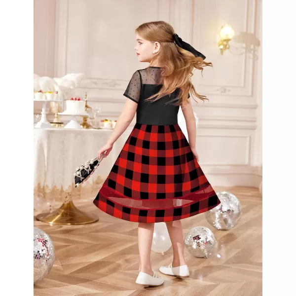 Arshiner Tween Girls Dress Formal Contrast Mesh Short Sleeve A Line Party Dresses with Pockets for 5-12 Years
