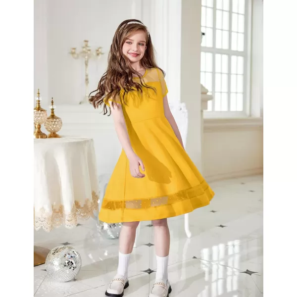 Arshiner Tween Girls Dress Formal Contrast Mesh Short Sleeve A Line Party Dresses with Pockets for 5-12 Years
