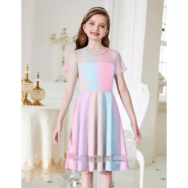 Arshiner Tween Girls Dress Formal Contrast Mesh Short Sleeve A Line Party Dresses with Pockets for 5-12 Years