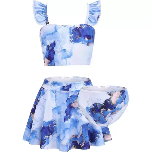 Arshiner Girls Swimsuits 3Pcs Ruffles Bathing Suits Summer Floral Printing Beach Surf Tankini Swimwear Set