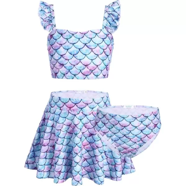 Arshiner Girls Swimsuits 3Pcs Ruffles Bathing Suits Summer Floral Printing Beach Surf Tankini Swimwear Set