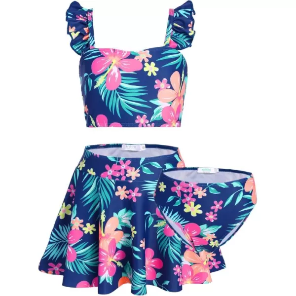 Arshiner Girls Swimsuits 3Pcs Ruffles Bathing Suits Summer Floral Printing Beach Surf Tankini Swimwear Set