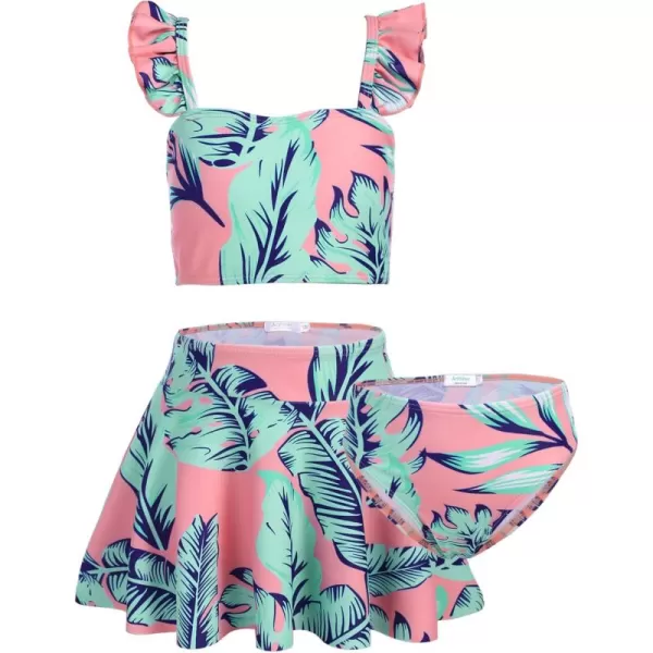 Arshiner Girls Swimsuits 3Pcs Ruffles Bathing Suits Summer Floral Printing Beach Surf Tankini Swimwear Set