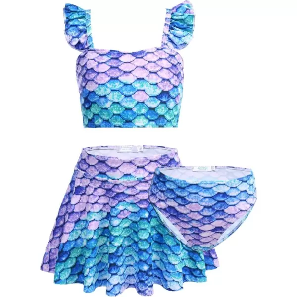 Arshiner Girls Swimsuits 3Pcs Ruffles Bathing Suits Summer Floral Printing Beach Surf Tankini Swimwear Set