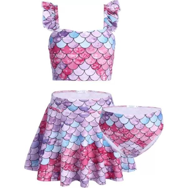 Arshiner Girls Swimsuits 3Pcs Ruffles Bathing Suits Summer Floral Printing Beach Surf Tankini Swimwear Set