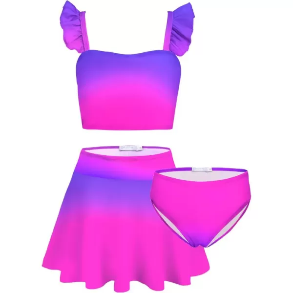 Arshiner Girls Swimsuits 3Pcs Ruffles Bathing Suits Summer Floral Printing Beach Surf Tankini Swimwear Set