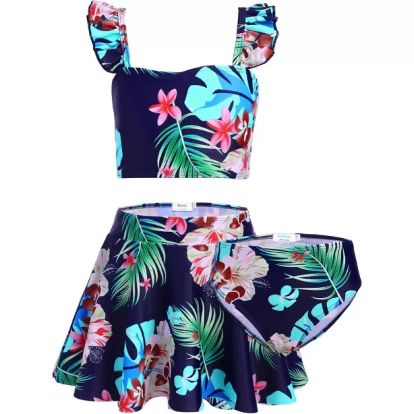 Arshiner Girls Swimsuits 3Pcs Ruffles Bathing Suits Summer Floral Printing Beach Surf Tankini Swimwear Set