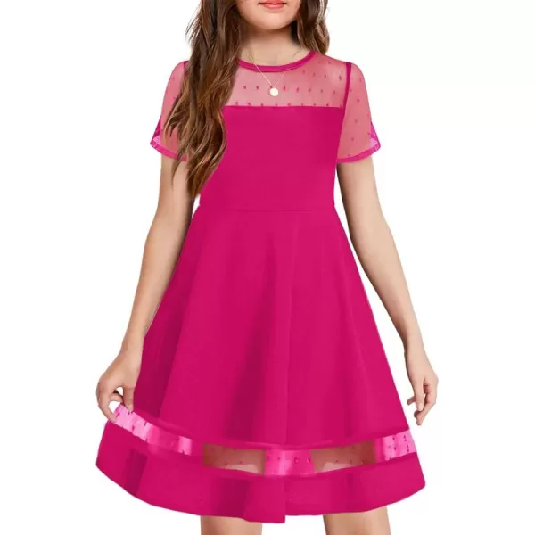 Arshiner Tween Girls Dress Formal Contrast Mesh Short Sleeve A Line Party Dresses with Pockets for 5-12 Years