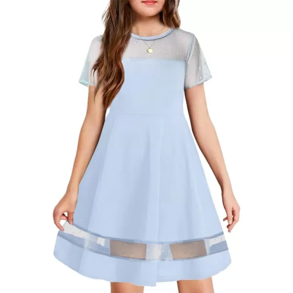 Arshiner Tween Girls Dress Formal Contrast Mesh Short Sleeve A Line Party Dresses with Pockets for 5-12 Years