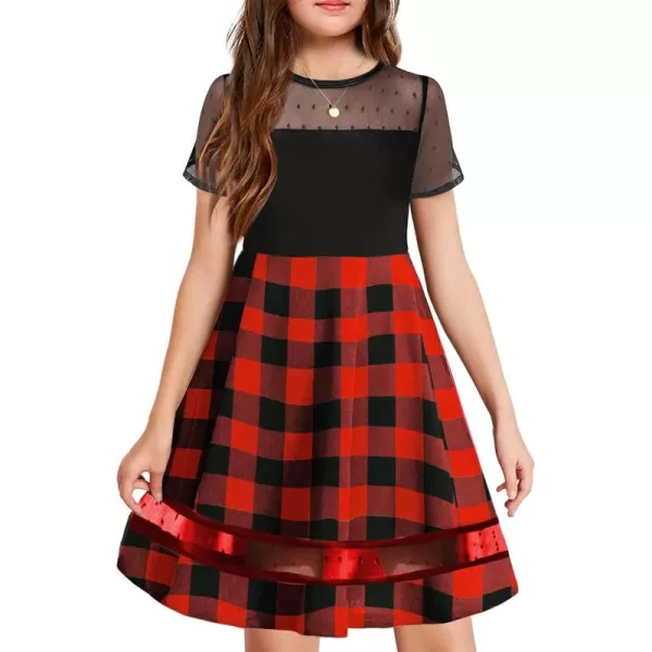 Arshiner Tween Girls Dress Formal Contrast Mesh Short Sleeve A Line Party Dresses with Pockets for 5-12 Years