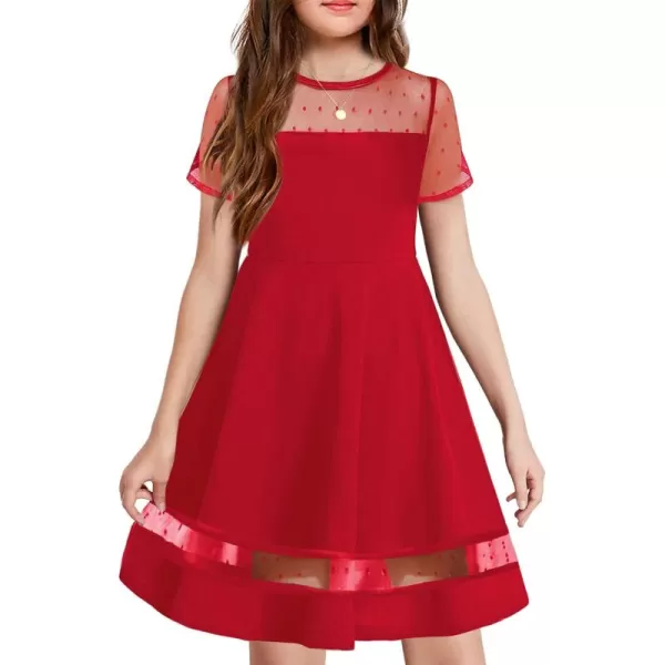 Arshiner Tween Girls Dress Formal Contrast Mesh Short Sleeve A Line Party Dresses with Pockets for 5-12 Years