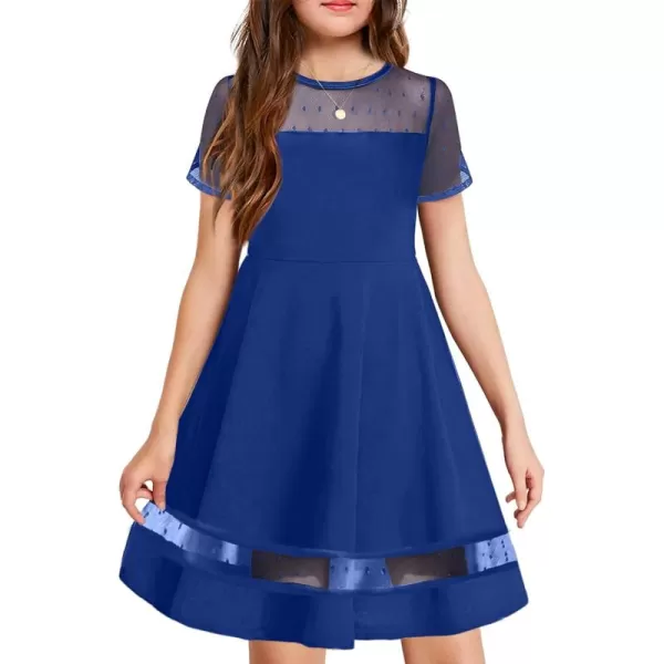 Arshiner Tween Girls Dress Formal Contrast Mesh Short Sleeve A Line Party Dresses with Pockets for 5-12 Years