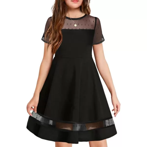 Arshiner Tween Girls Dress Formal Contrast Mesh Short Sleeve A Line Party Dresses with Pockets for 5-12 Years