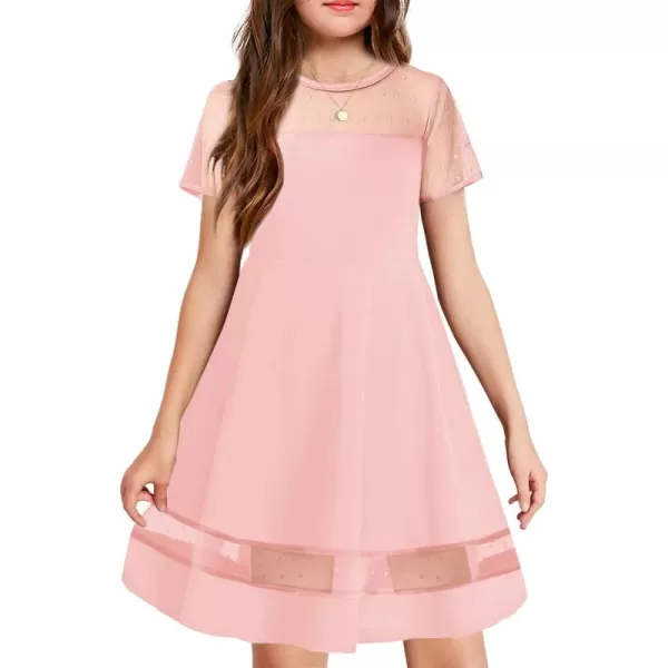 Arshiner Tween Girls Dress Formal Contrast Mesh Short Sleeve A Line Party Dresses with Pockets for 5-12 Years