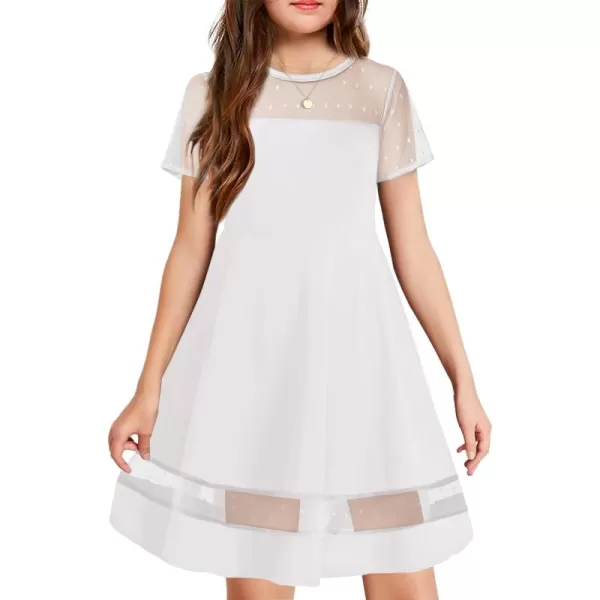 Arshiner Tween Girls Dress Formal Contrast Mesh Short Sleeve A Line Party Dresses with Pockets for 5-12 Years