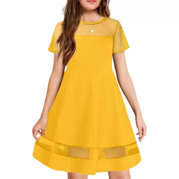 Arshiner Tween Girls Dress Formal Contrast Mesh Short Sleeve A Line Party Dresses with Pockets for 5-12 Years