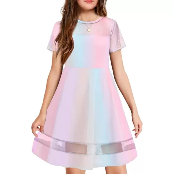 Arshiner Tween Girls Dress Formal Contrast Mesh Short Sleeve A Line Party Dresses with Pockets for 5-12 Years
