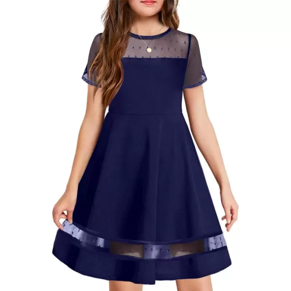 Arshiner Tween Girls Dress Formal Contrast Mesh Short Sleeve A Line Party Dresses with Pockets for 5-12 Years