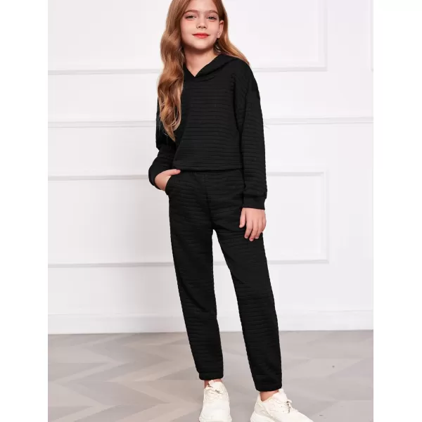 Arshiner Girls 2 Piece Outfit Waffle Knit Pullover Hooded Sweatshirt and Sweatpants Clothing Sets Long Sleeve Tracksuits