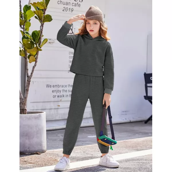 Arshiner Girls 2 Piece Outfit Waffle Knit Pullover Hooded Sweatshirt and Sweatpants Clothing Sets Long Sleeve Tracksuits