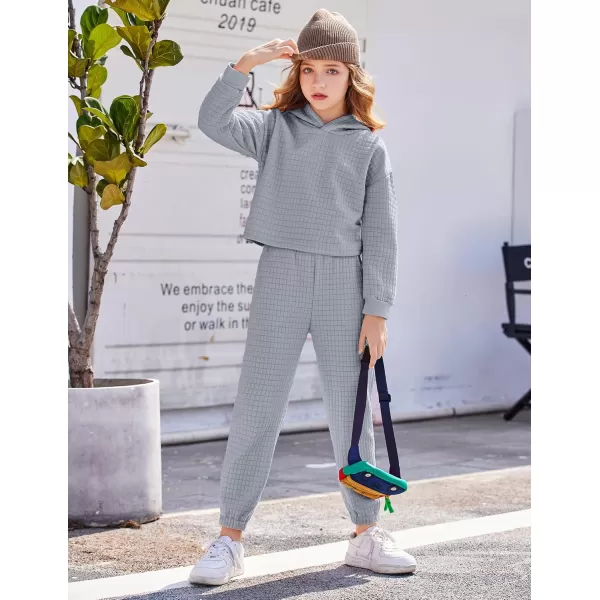 Arshiner Girls 2 Piece Outfit Waffle Knit Pullover Hooded Sweatshirt and Sweatpants Clothing Sets Long Sleeve Tracksuits