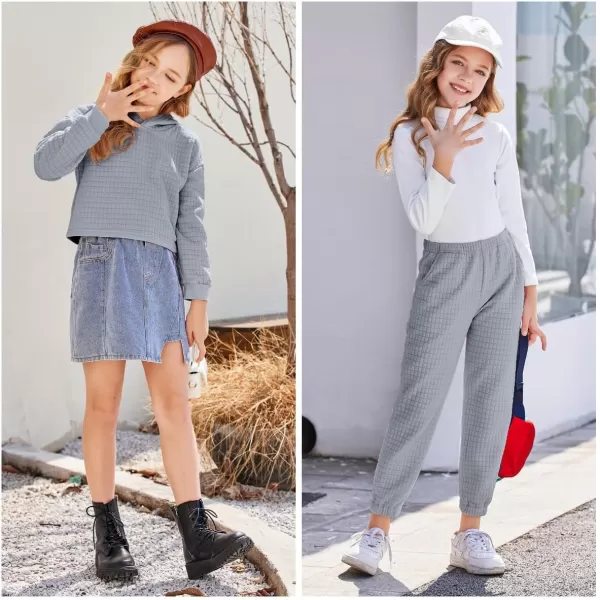 Arshiner Girls 2 Piece Outfit Waffle Knit Pullover Hooded Sweatshirt and Sweatpants Clothing Sets Long Sleeve Tracksuits