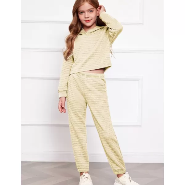 Arshiner Girls 2 Piece Outfit Waffle Knit Pullover Hooded Sweatshirt and Sweatpants Clothing Sets Long Sleeve Tracksuits