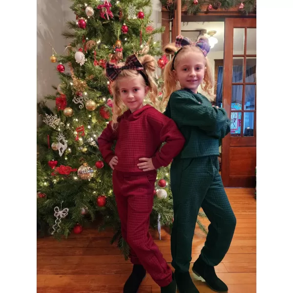Arshiner Girls 2 Piece Outfit Waffle Knit Pullover Hooded Sweatshirt and Sweatpants Clothing Sets Long Sleeve Tracksuits