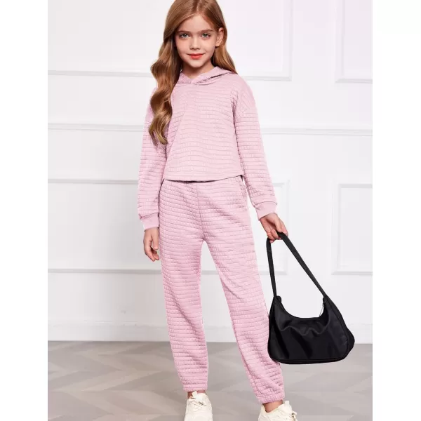 Arshiner Girls 2 Piece Outfit Waffle Knit Pullover Hooded Sweatshirt and Sweatpants Clothing Sets Long Sleeve Tracksuits