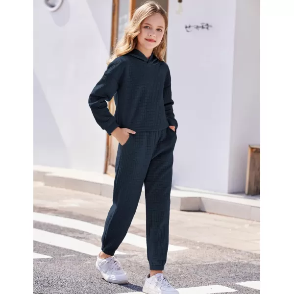 Arshiner Girls 2 Piece Outfit Waffle Knit Pullover Hooded Sweatshirt and Sweatpants Clothing Sets Long Sleeve Tracksuits