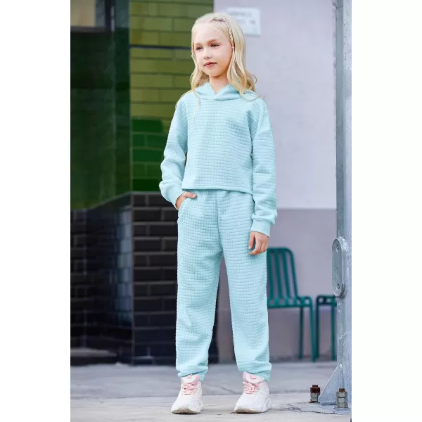 Arshiner Girls 2 Piece Outfit Waffle Knit Pullover Hooded Sweatshirt and Sweatpants Clothing Sets Long Sleeve Tracksuits