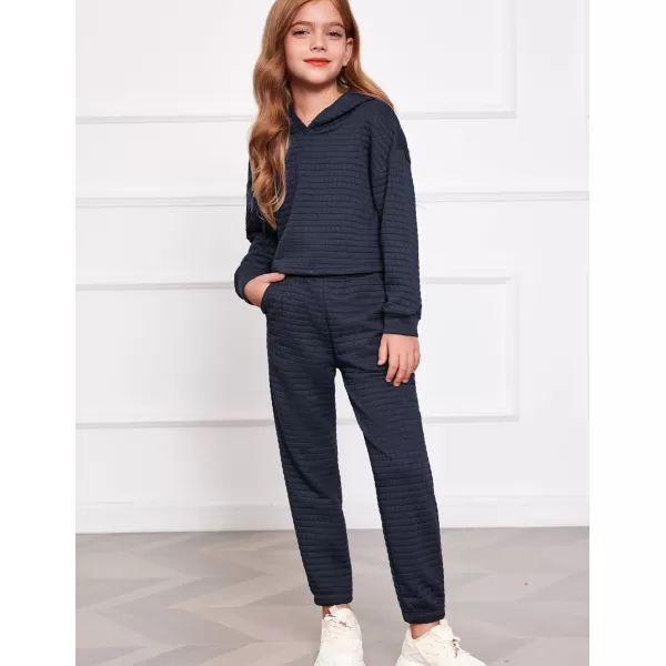 Arshiner Girls 2 Piece Outfit Waffle Knit Pullover Hooded Sweatshirt and Sweatpants Clothing Sets Long Sleeve Tracksuits