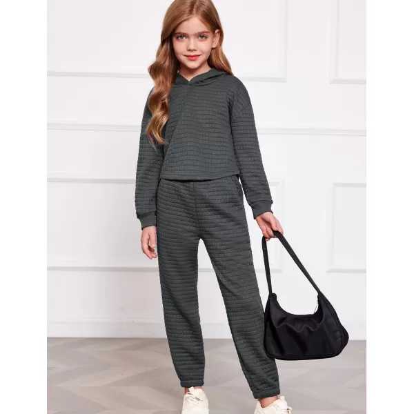 Arshiner Girls 2 Piece Outfit Waffle Knit Pullover Hooded Sweatshirt and Sweatpants Clothing Sets Long Sleeve Tracksuits