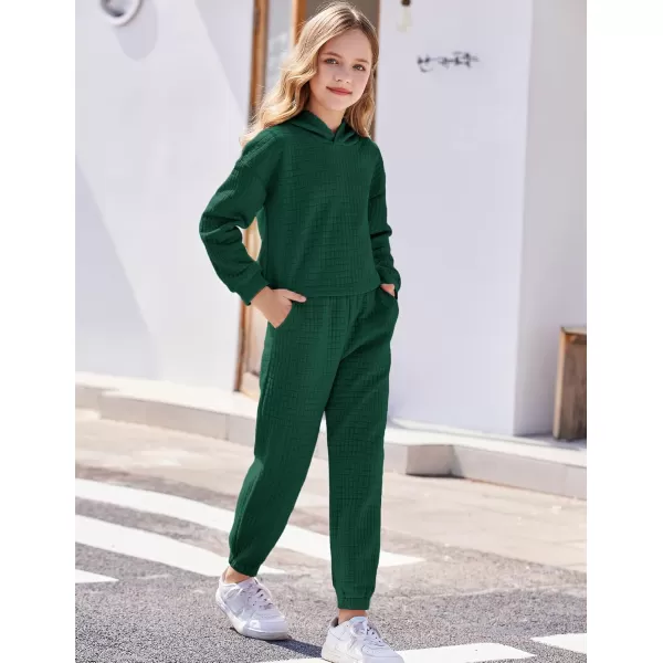 Arshiner Girls 2 Piece Outfit Waffle Knit Pullover Hooded Sweatshirt and Sweatpants Clothing Sets Long Sleeve Tracksuits