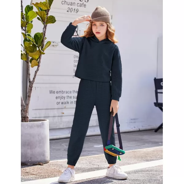 Arshiner Girls 2 Piece Outfit Waffle Knit Pullover Hooded Sweatshirt and Sweatpants Clothing Sets Long Sleeve Tracksuits