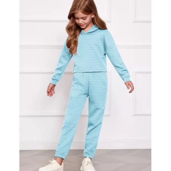 Arshiner Girls 2 Piece Outfit Waffle Knit Pullover Hooded Sweatshirt and Sweatpants Clothing Sets Long Sleeve Tracksuits