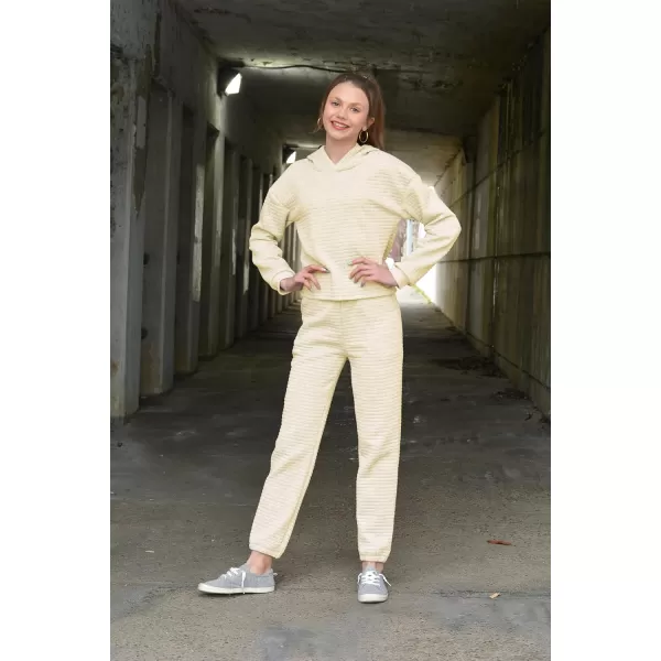 Arshiner Girls 2 Piece Outfit Waffle Knit Pullover Hooded Sweatshirt and Sweatpants Clothing Sets Long Sleeve Tracksuits