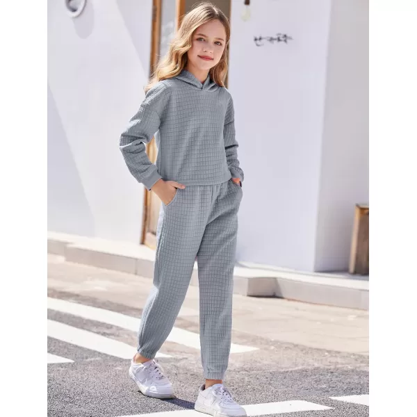 Arshiner Girls 2 Piece Outfit Waffle Knit Pullover Hooded Sweatshirt and Sweatpants Clothing Sets Long Sleeve Tracksuits