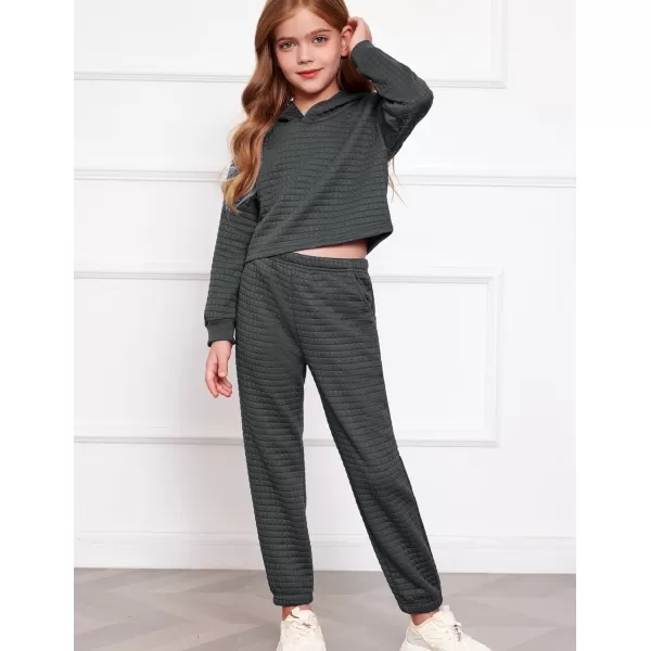 Arshiner Girls 2 Piece Outfit Waffle Knit Pullover Hooded Sweatshirt and Sweatpants Clothing Sets Long Sleeve Tracksuits