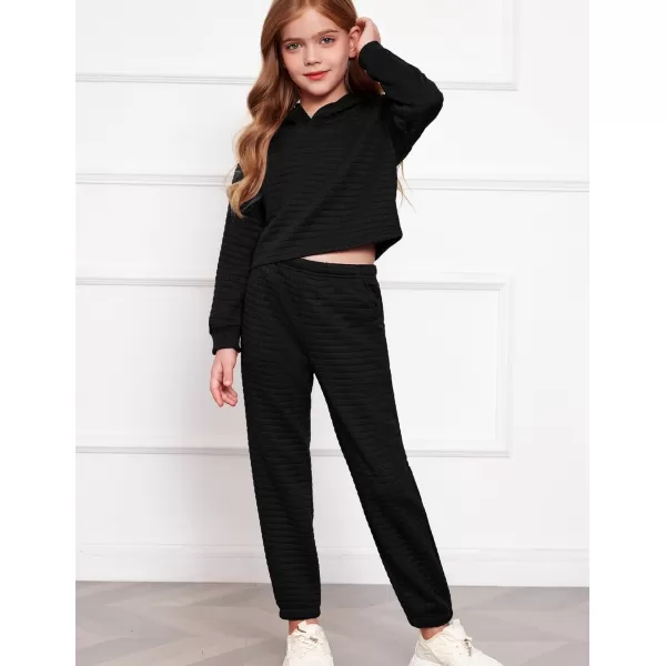 Arshiner Girls 2 Piece Outfit Waffle Knit Pullover Hooded Sweatshirt and Sweatpants Clothing Sets Long Sleeve Tracksuits