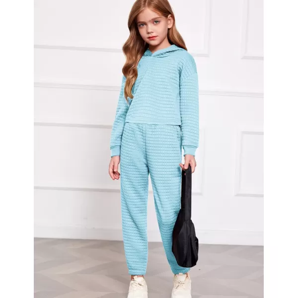 Arshiner Girls 2 Piece Outfit Waffle Knit Pullover Hooded Sweatshirt and Sweatpants Clothing Sets Long Sleeve Tracksuits