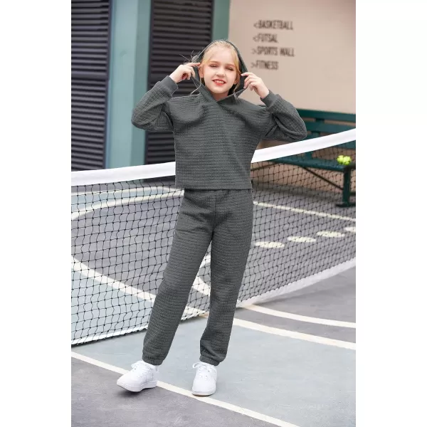 Arshiner Girls 2 Piece Outfit Waffle Knit Pullover Hooded Sweatshirt and Sweatpants Clothing Sets Long Sleeve Tracksuits