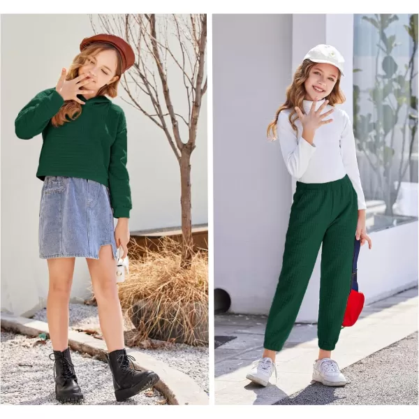Arshiner Girls 2 Piece Outfit Waffle Knit Pullover Hooded Sweatshirt and Sweatpants Clothing Sets Long Sleeve Tracksuits