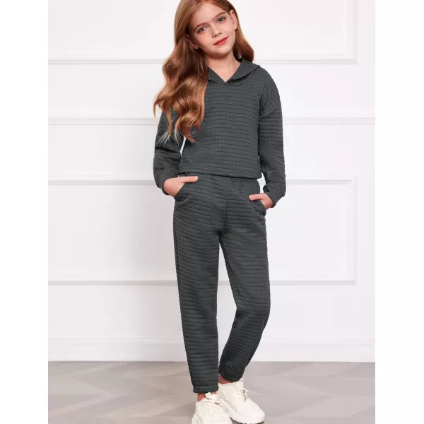 Arshiner Girls 2 Piece Outfit Waffle Knit Pullover Hooded Sweatshirt and Sweatpants Clothing Sets Long Sleeve Tracksuits